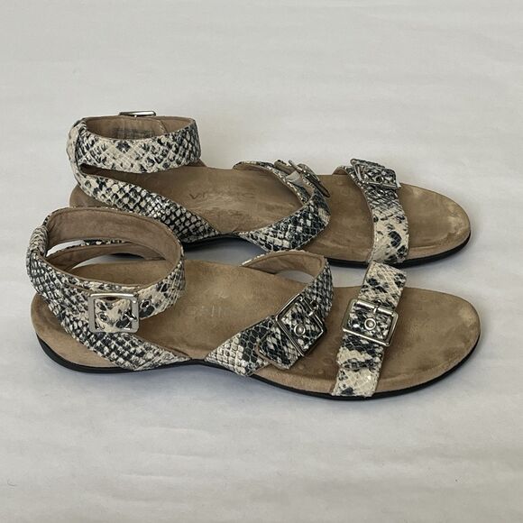 Vionic Sahara Wmns Sz 10 Black White Sandals Ankle Strap Snakeskin Leather Suede - Picture 4 of 16